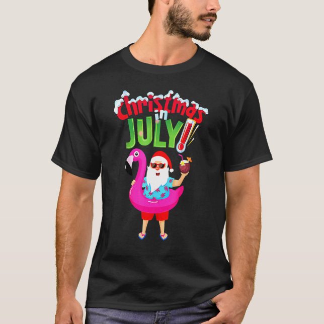 Camiseta Natal Em Papais noeis De Julho Flamingo Summer B N (Frente)