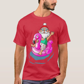 Camiseta Natal em Papais noeis de julho flamingo Summer S d