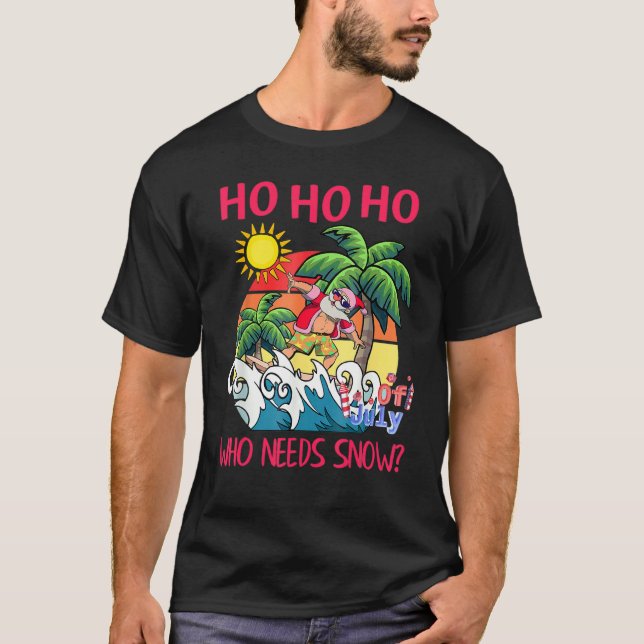 Camiseta Natal Em Papais noeis De Julho Navegando Na Praia  (Frente)