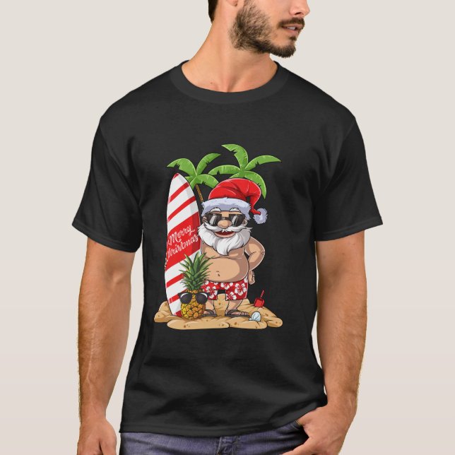 Camiseta Natal em Papais noeis de julho Presente no Surfe n (Frente)
