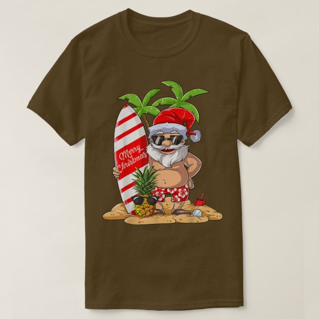 Camiseta Natal em Papais noeis de julho Presente no Surfe n (Frente do Design)