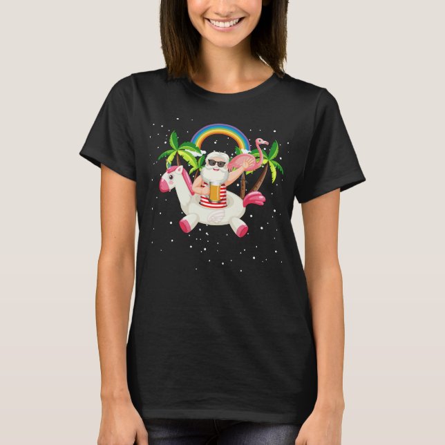 Camiseta Natal em Papais noeis de julho Surf de Verão do Ha (Frente)