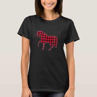 Camiseta Natal em Pijama de Xadrez Búfalo Vermelho Cavalo