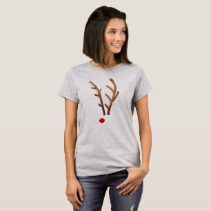 Camiseta Natal engraçado da rena com o nariz vermelho