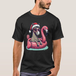 Camiseta Natal engraçado em julho Cavalo Mãe Papai Noel Fla