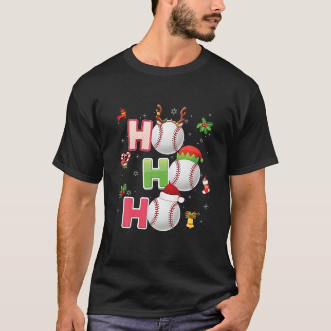 Camiseta Natal Engraçado Ho Ho Baseball Papais noeis Pajama (Frente)