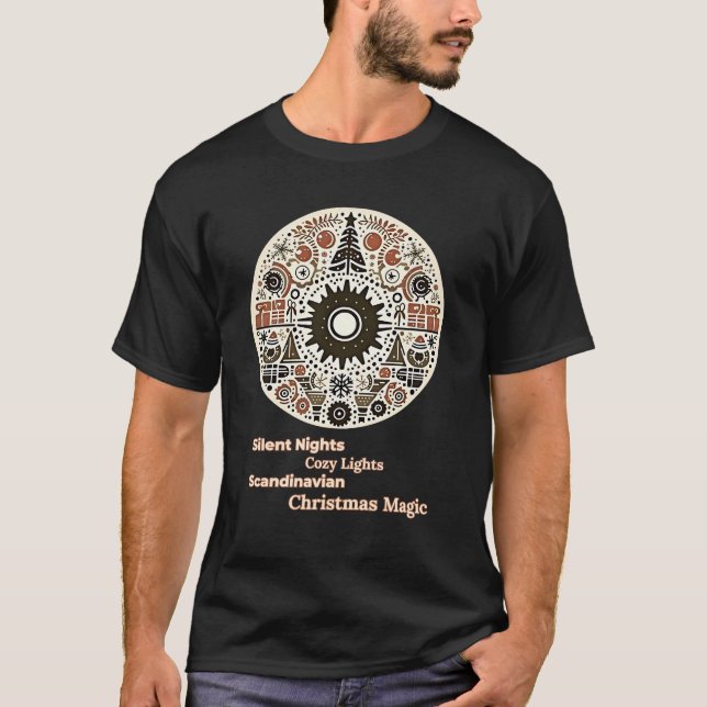 Camiseta Natal Escandinavo: Noites Silenciosas e Luz Coza (Frente)