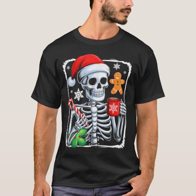 Camiseta Natal Esqueleto Chocolate Quente Engraçado Xmas Ho (Frente)