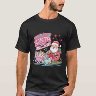 Camiseta Natal Eu Acredito Em Papais noeis E Unicórnios Eng