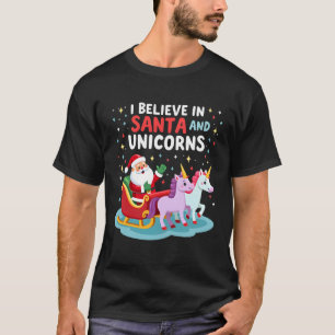 Camiseta Natal Eu Acredito No Papai Noel E Unicórnios Diver