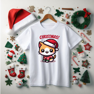Camiseta Natal, Família e gatinho Divertido