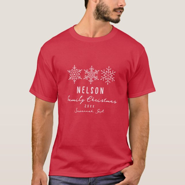 Camiseta Natal Familiar com Flocos de Neve Simples Modernos (Frente)