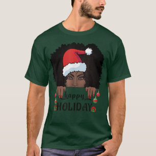 Camiseta Natal feliz da mulher negra Melanin Afro S