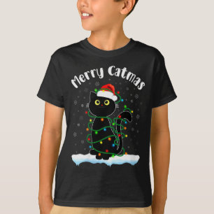 Camiseta Natal Feliz das Mulheres Gato Vestindo Chapéu de P