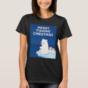 Camiseta Natal Feliz de Pesca – Urso Polar e Bonecos de Nev