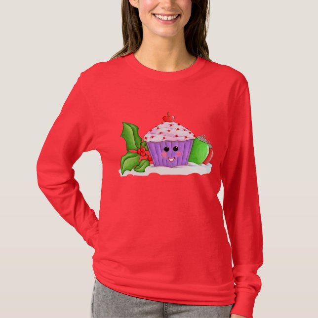 Camiseta Natal feliz do cupcake (Frente)