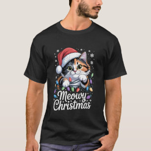 Camiseta Natal Feliz Meowy Amante de Gato Férias Pet Famíli