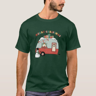 Camiseta Natal Feliz Natal Boneco de Neve Camping Presentes