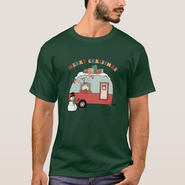 Camiseta Natal Feliz Natal Boneco de Neve Camping Presentes (Frente)