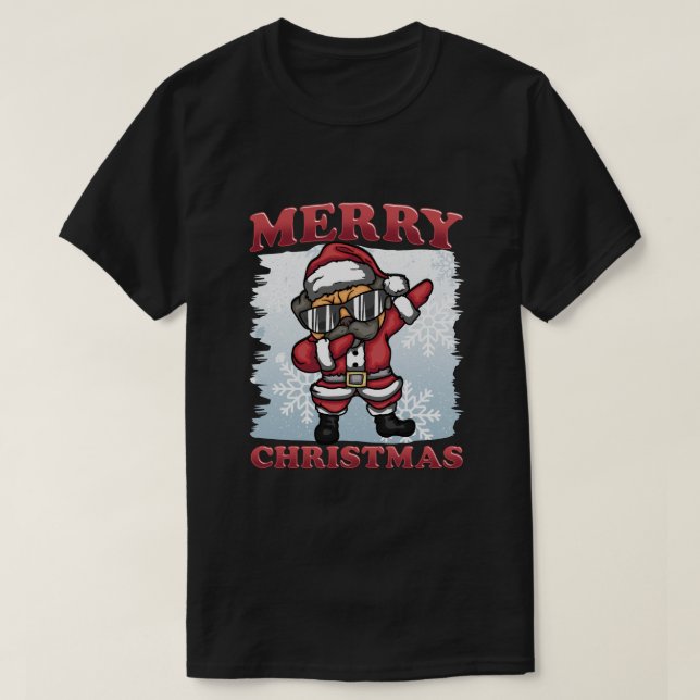 Camiseta Natal - Feliz Natal Dabbing Pug Dog Papais noeis (Frente do Design)