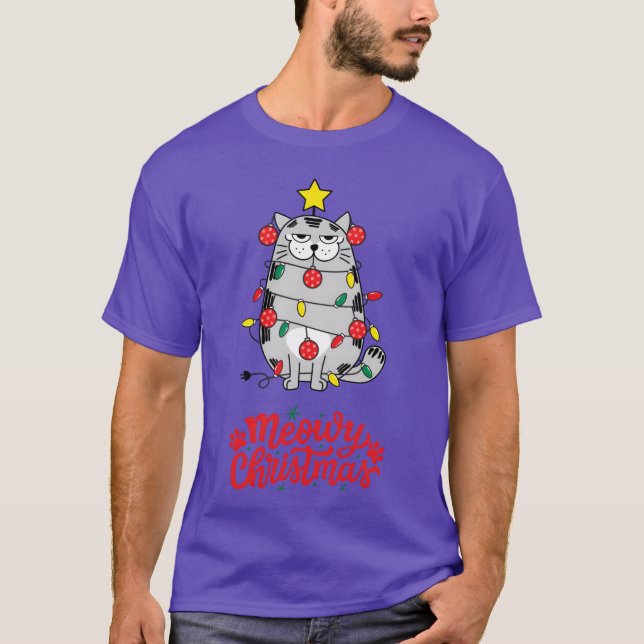 Camiseta Natal Feliz Natal Gato Engraçado (Frente)