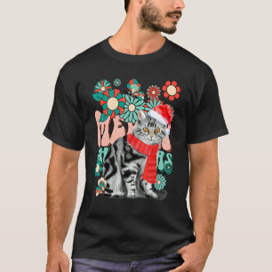 Camiseta Natal Feliz Retro Gato Fofo X Mas Groovy