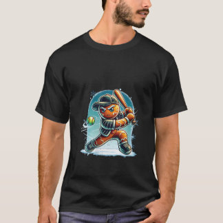 Camiseta Natal Feminino de Pão de Mel Jogando Softbol Destr