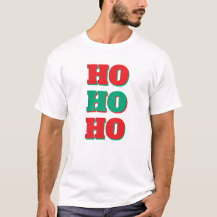 Camiseta Natal Férias Fonte Grande Texto Masculino Ho Ho Ho