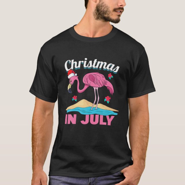 Camiseta Natal Flamingo No Natal De Julho No Natal De Julho (Frente)