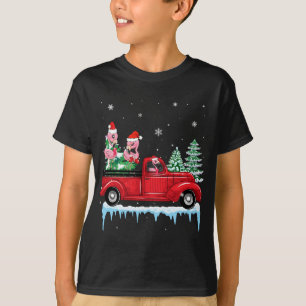 Camiseta Natal Flamingo Santa Hat Andando Caminhão Vermelho