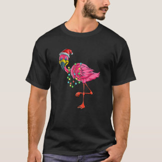 Camiseta Natal Flamingo Santa Hat Costume Engraçado Xmas Li