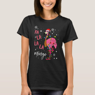 Camiseta Natal Flamingo Santa Hat Xmas Lights Flamingo