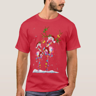 Camiseta Natal Flamingo Santa Hat Xmas Lights Flamingo