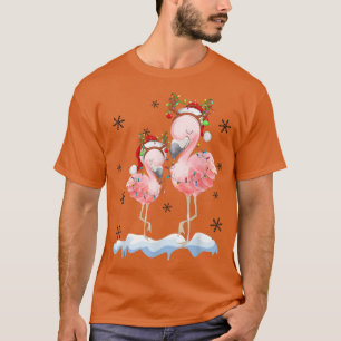 Camiseta Natal Flamingo Santa Hat Xmas Lights Flamingo