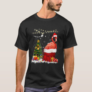 Camiseta Natal Flamingo Santa Hat Xmas Lights Flamingo