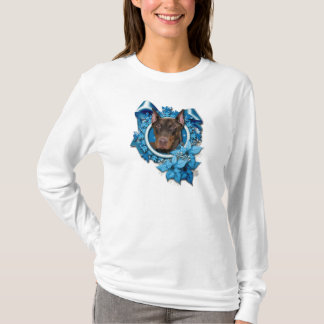 Camiseta Natal - floco de neve azul - Doberman - rochoso