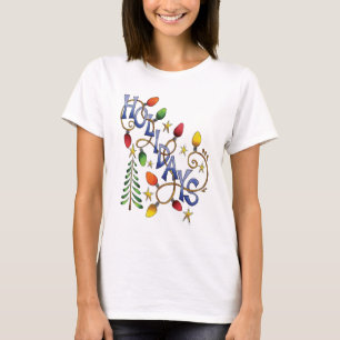 Camiseta Natal Fofo, Luzes e Estrelas com Texto de Feriado