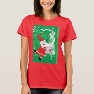 Camiseta Natal fofo, Papai Noel cantando e dançando