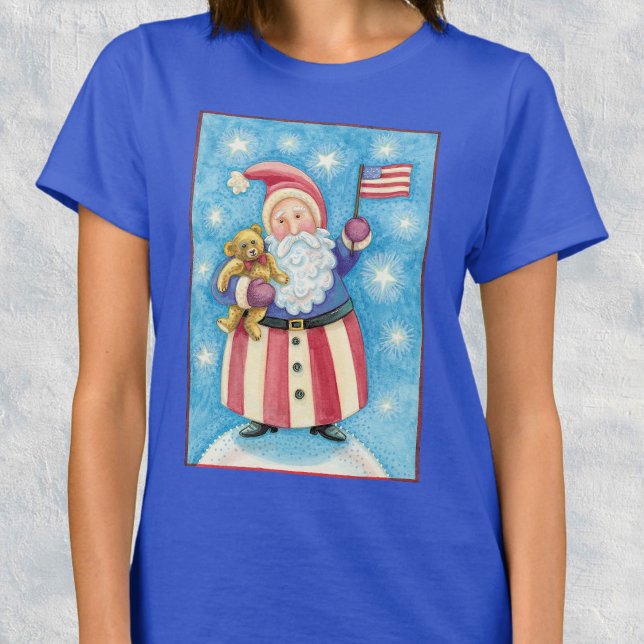 Camiseta Natal fofo, Papai Noel patriótico com bandeira (Criador carregado)