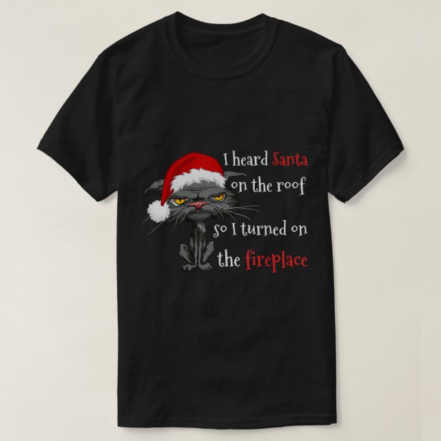 Camiseta Natal Gato Antiborado Gato Santa Hat Humor Xmas (Frente do Design)