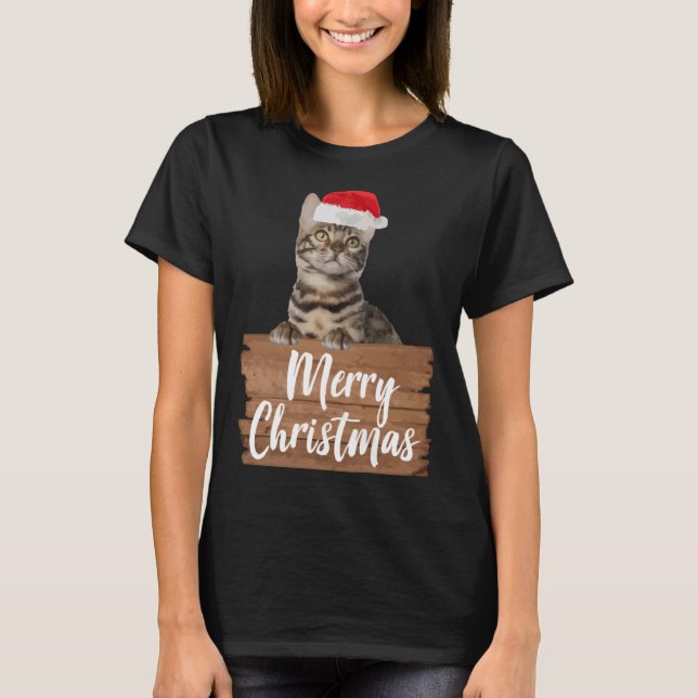 Camiseta Natal Gato Bengal Santa Hat (Frente)