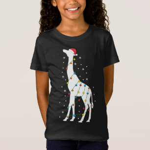 Camiseta Natal Girafa Natal Luz Santa Hat Anima