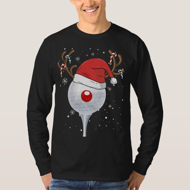 Camiseta Natal Goft Reindeer Funny Santa Hat Golf (Frente)