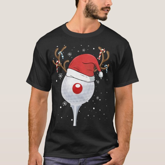 Camiseta Natal Goft Reindeer Funny Santa Hat Golf (Frente)