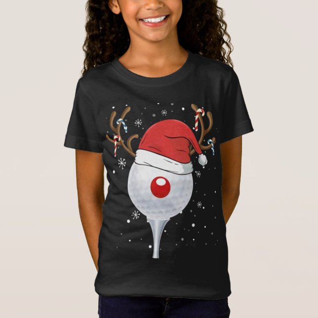 Camiseta Natal Goft Reindeer Funny Santa Hat Golf (Frente)
