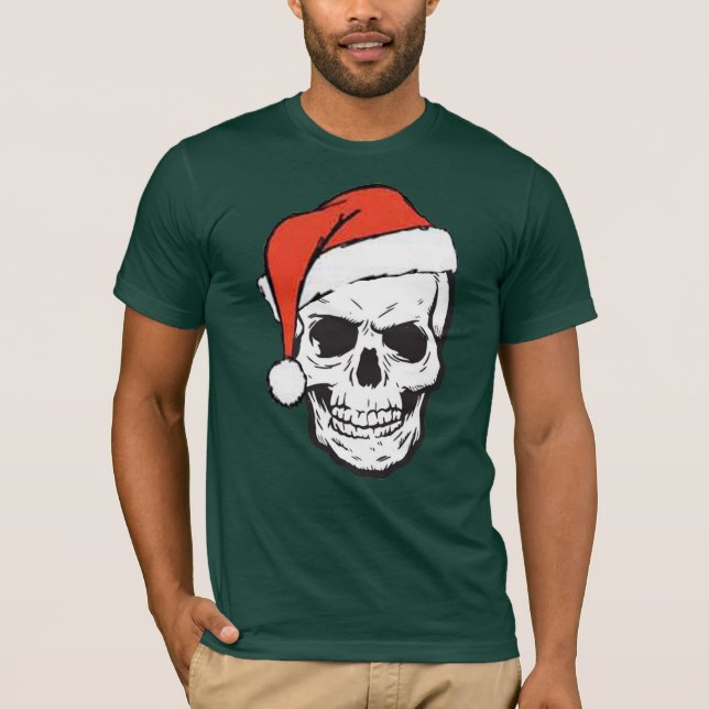 Camiseta Natal Gótico do Crânio com o Gráfico do Pai Natal (Frente)