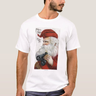 Camiseta Natal GreetingSanta com binóculos