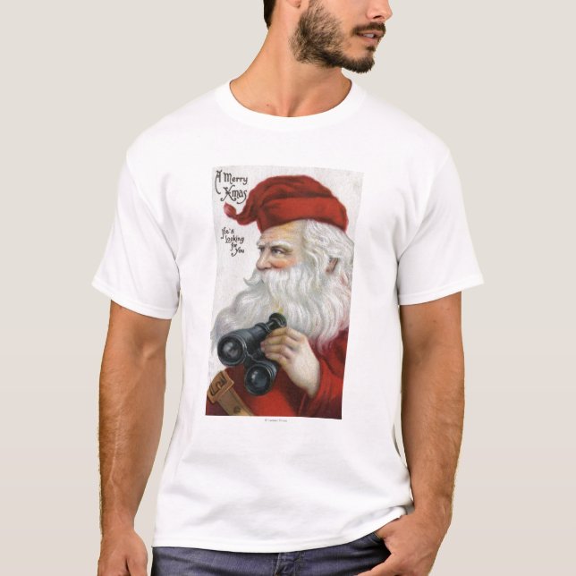Camiseta Natal GreetingSanta com binóculos (Frente)