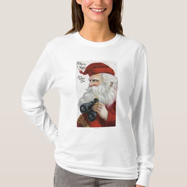 Camiseta Natal GreetingSanta com binóculos (Frente)
