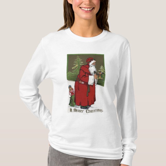 Camiseta Natal GreetingSanta com cavalo de madeira (Frente)